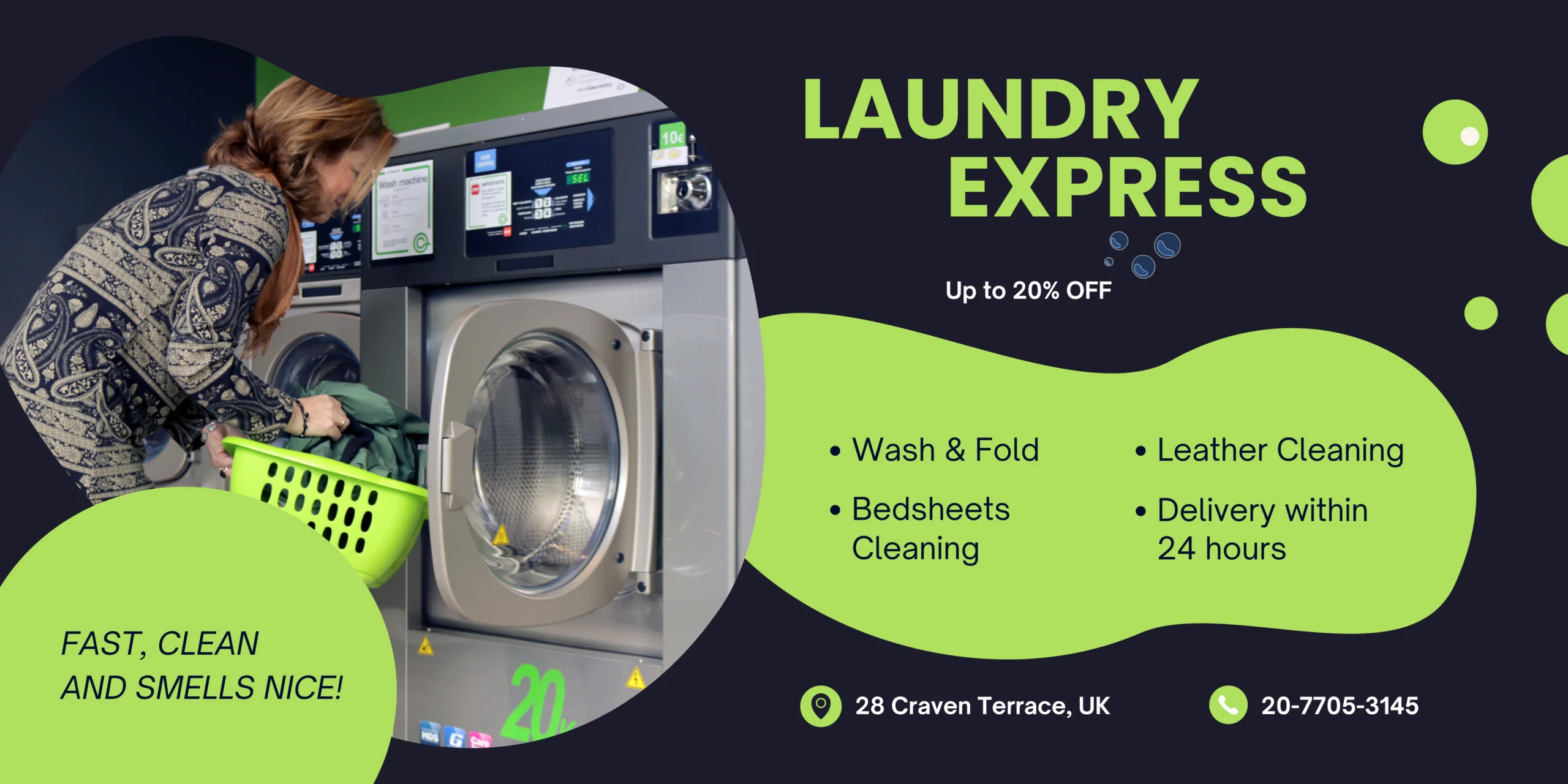 Green Playful Laundry Express Landscape Banner Brand Identity Green Playful Laundry Express Landscape Banner Brand Identity